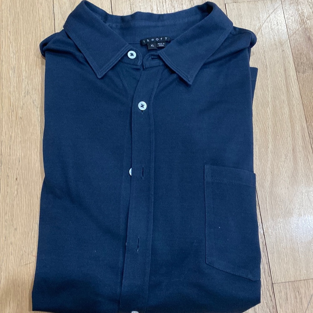 Theory xL mens dress shirt button down tee shirt navy blue